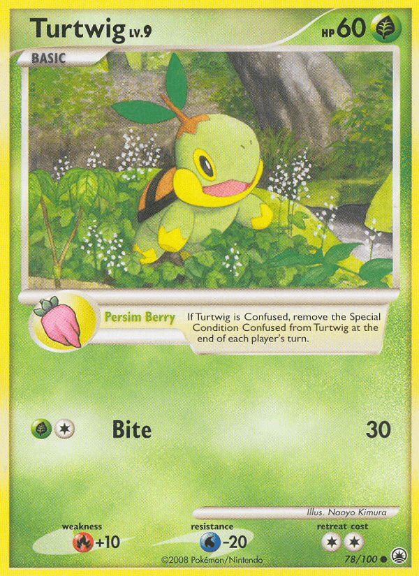 78, Common, Diamond & Pearl: Majestic Dawn, Fire[+10], Grass, Normal, Reverse Holofoil, Water[-20] Turtwig (78/100) [Diamond & Pearl: Majestic Dawn] - Trading Card World