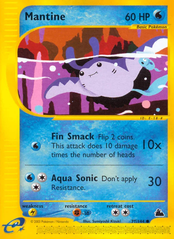 77, Common, Fighting[-30], Lightning[×2], Normal, Reverse Holofoil, Skyridge, Water Mantine (77/144) [Skyridge] - Trading Card World