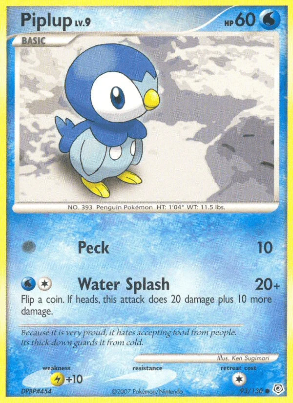 93, Common, Diamond & Pearl: Base Set, Lightning[+10], Normal, Reverse Holofoil, Water Piplup (93/130) [Diamond & Pearl: Base Set] - Trading Card World