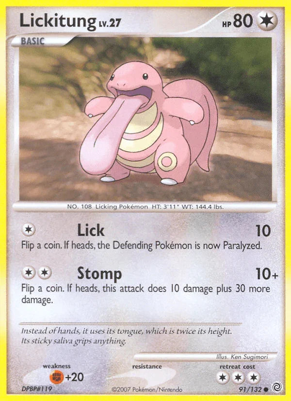 91, Colorless, Common, Diamond & Pearl: Secret Wonders, Fighting[+20], Normal, Reverse Holofoil Lickitung (91/132) [Diamond & Pearl: Secret Wonders] - Trading Card World