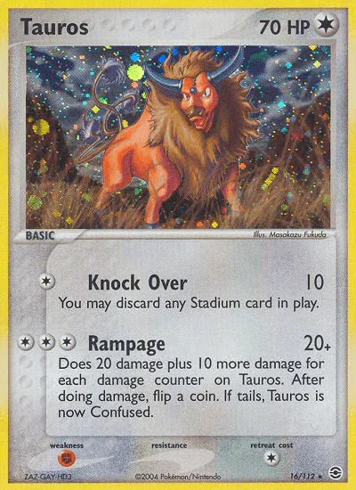 16, Colorless, EX: FireRed & LeafGreen, Fighting[×2], Holo Rare, Holofoil, Reverse Holofoil Tauros (16/112) [EX: FireRed & LeafGreen] - Trading Card World