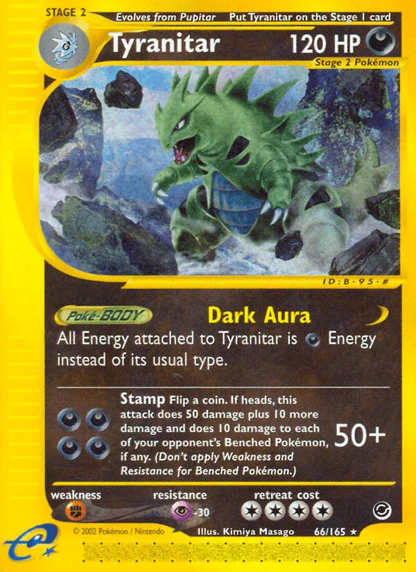 66, Darkness, Expedition: Base Set, Fighting[×2], Normal, Psychic[-30], Rare, Reverse Holofoil Tyranitar (66/165) [Expedition: Base Set] - Trading Card World