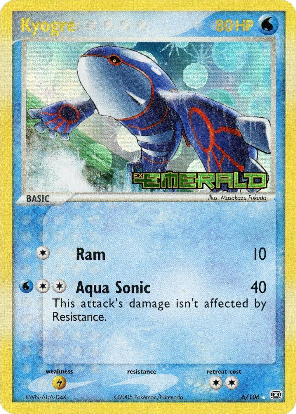 EX: Emerald, Holo Rare, Lightning[×2], Reverse Holofoil, Water Kyogre (6/106) (Stamped) [EX: Emerald] - Trading Card World