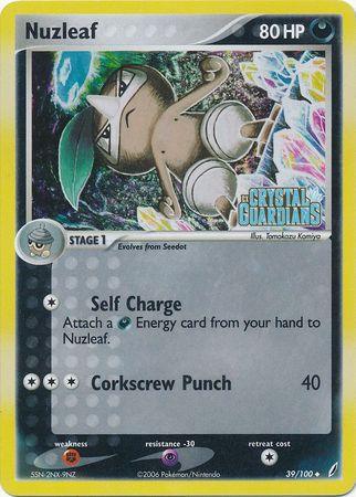 39, Darkness, EX: Crystal Guardians, Fighting[×2], Psychic[-30], Reverse Holofoil, Uncommon Nuzleaf (39/100) (Stamped) [EX: Crystal Guardians] - Trading Card World
