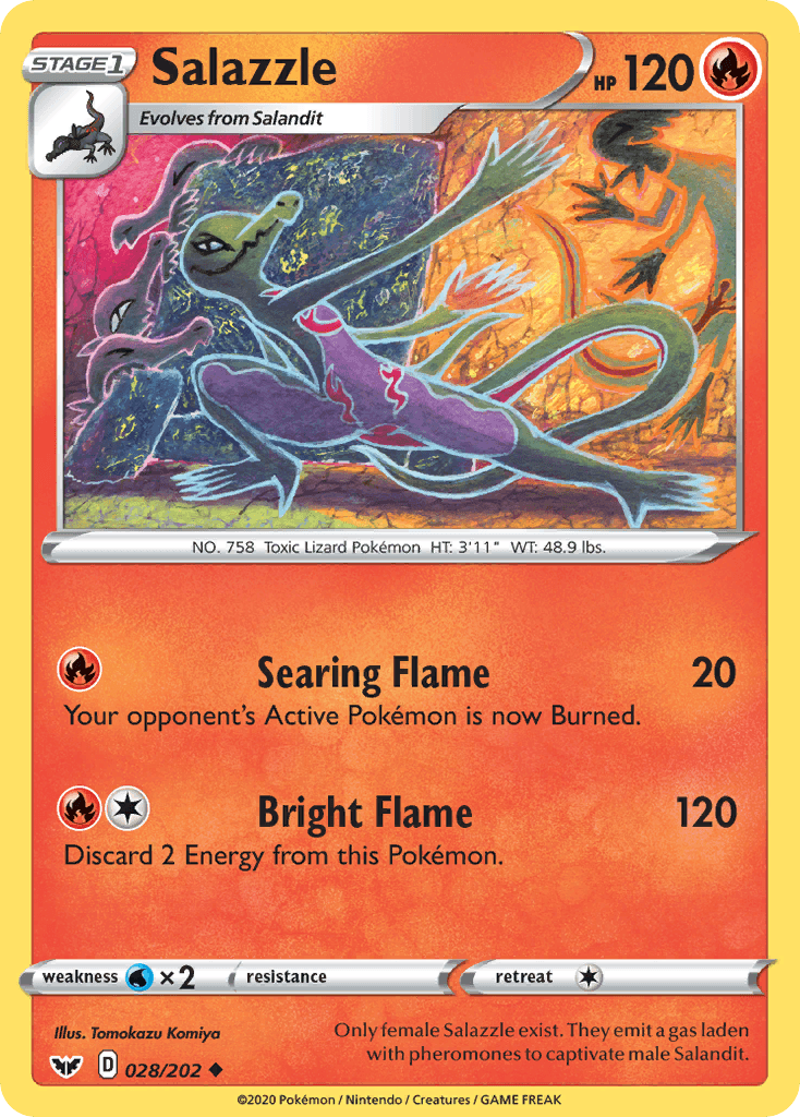 028, Fire, Normal, Reverse Holofoil, Sword & Shield: Base Set, Uncommon, Water[×2] Salazzle (028/202) [Sword & Shield: Base Set] - Trading Card World