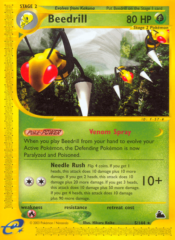 Fire[×2], Grass, Normal, Rare, Reverse Holofoil, Skyridge Beedrill (5/144) [Skyridge] - Trading Card World