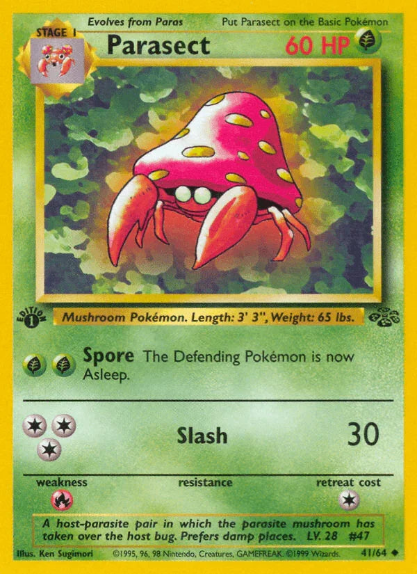 1st Edition Normal, 41, Fire[×2], Grass, Jungle 1st Edition, Uncommon Parasect (41/64) [Jungle 1st Edition] - Trading Card World
