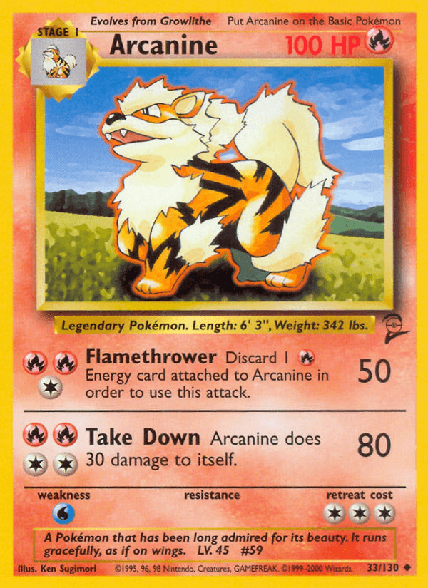 33, Base Set 2, Fire, Normal, Uncommon, Water[×2] Arcanine (33/130) [Base Set 2] - Trading Card World