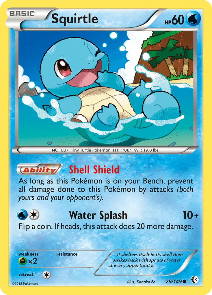 29, Black & White: Boundaries Crossed, Common, Grass[×2], Normal, Reverse Holofoil, Water Squirtle (29/149) [Black & White: Boundaries Crossed] - Trading Card World