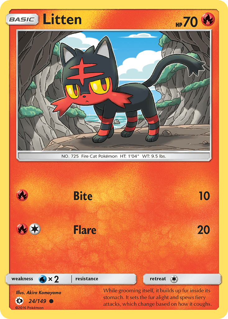 24, Common, Fire, Normal, Reverse Holofoil, Sun & Moon: Base Set, Water[×2] Litten (24/149) [Sun & Moon: Base Set] - Trading Card World