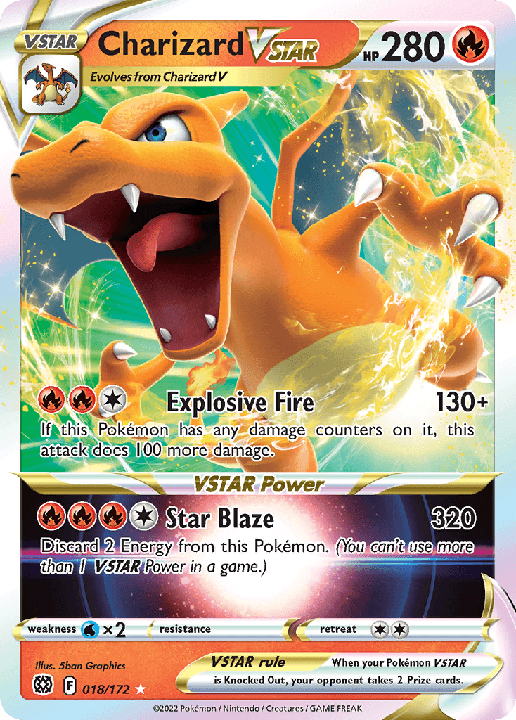 018, Fire, Holofoil, Sword & Shield: Brilliant Stars, Ultra Rare, Water[x2] Charizard VSTAR (018/172) (Jumbo Card) [Sword & Shield: Brilliant Stars] - Trading Card World