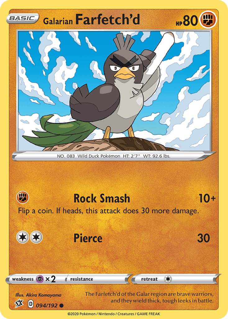 094, Common, Fighting, Normal, Psychic[×2], Reverse Holofoil, Sword & Shield: Rebel Clash Galarian Farfetch'd (094/192) [Sword & Shield: Rebel Clash] - Trading Card World