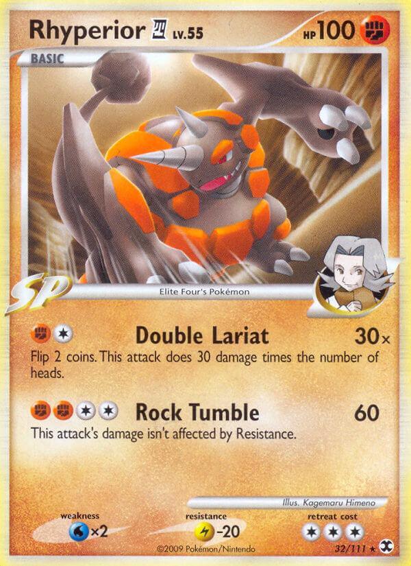 32, Fighting, Holo Rare, Holofoil, Lightning[-20], Platinum: Rising Rivals, Water[×2] Rhyperior (32/111) (Theme Deck Exclusive) [Platinum: Rising Rivals] - Trading Card World