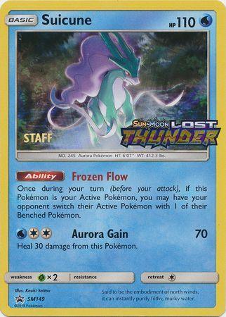 Grass[×2], Holofoil, Promo, SM149, Sun & Moon: Black Star Promos, Water Suicune (SM149) (Staff Prerelease Promo) [Sun & Moon: Black Star Promos] - Trading Card World