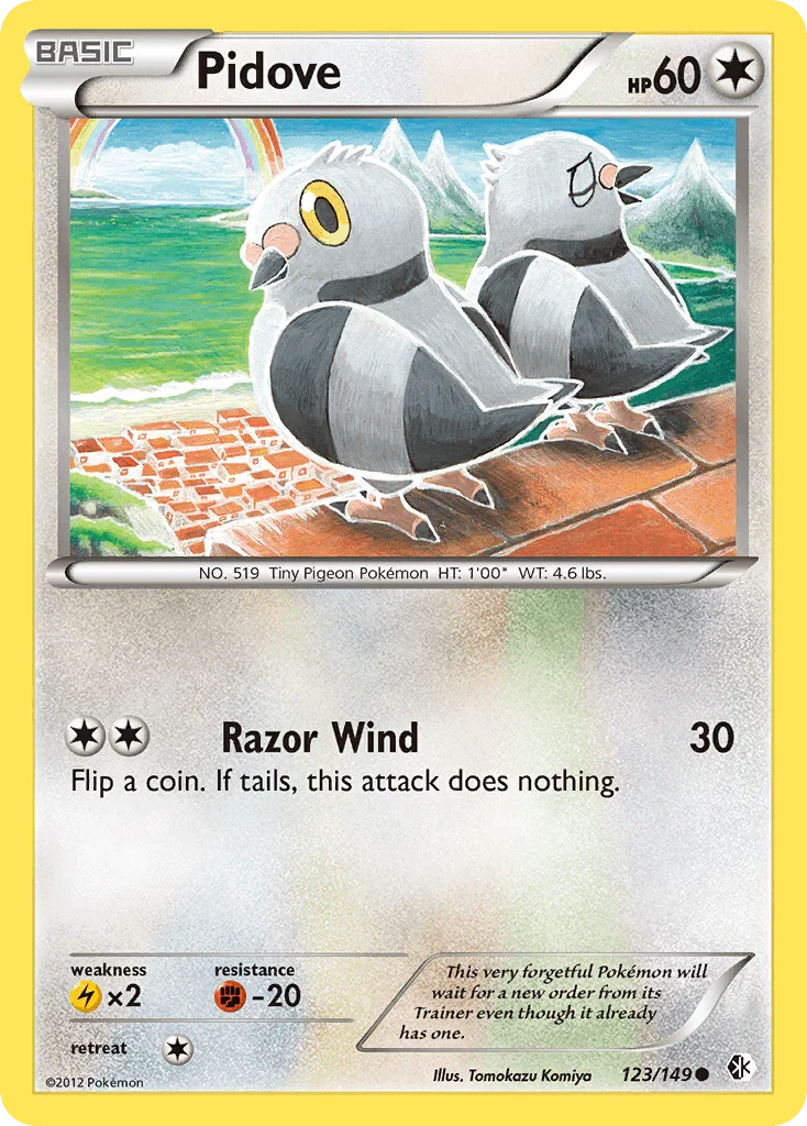 123, Black & White: Boundaries Crossed, Colorless, Common, Fighting[-20], Lightning[×2], Normal, Reverse Holofoil Pidove (123/149) [Black & White: Boundaries Crossed] - Trading Card World