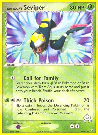 17, EX: Team Magma vs Team Aqua, Grass, Normal, Psychic[×2], Rare, Reverse Holofoil Team Aqua's Seviper (17/95) [EX: Team Magma vs Team Aqua] - Trading Card World