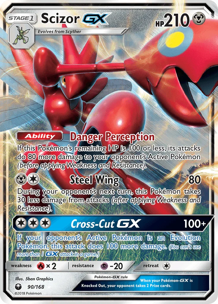 90, Fire[×2], Holofoil, Metal, Psychic[-20], Sun & Moon: Celestial Storm, Ultra Rare Scizor GX (90/168) [Sun & Moon: Celestial Storm] - Trading Card World