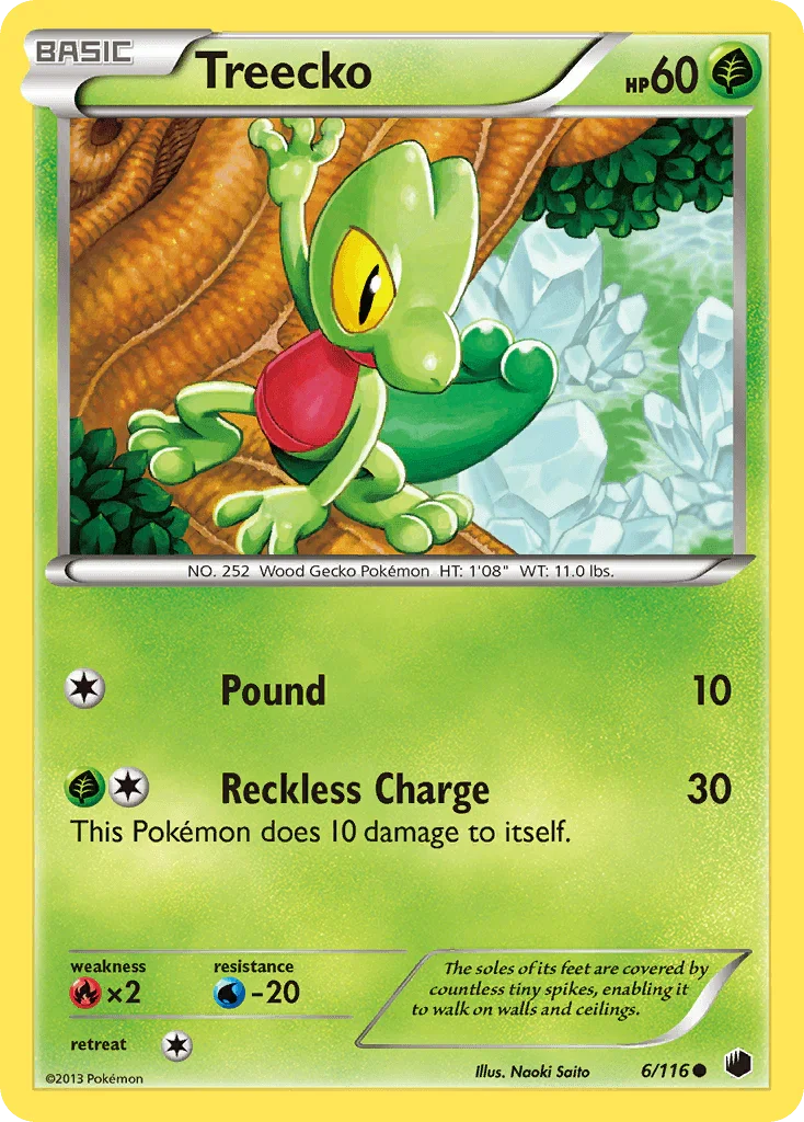 Black & White: Plasma Freeze, Common, Fire[×2], Grass, Normal, Reverse Holofoil, Water[-20] Treecko (6/116) [Black & White: Plasma Freeze] - Trading Card World