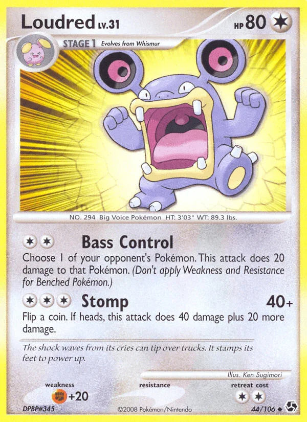 44, Colorless, Diamond & Pearl: Great Encounters, Fighting[+20], Normal, Reverse Holofoil, Uncommon Loudred (44/106) [Diamond & Pearl: Great Encounters] - Trading Card World