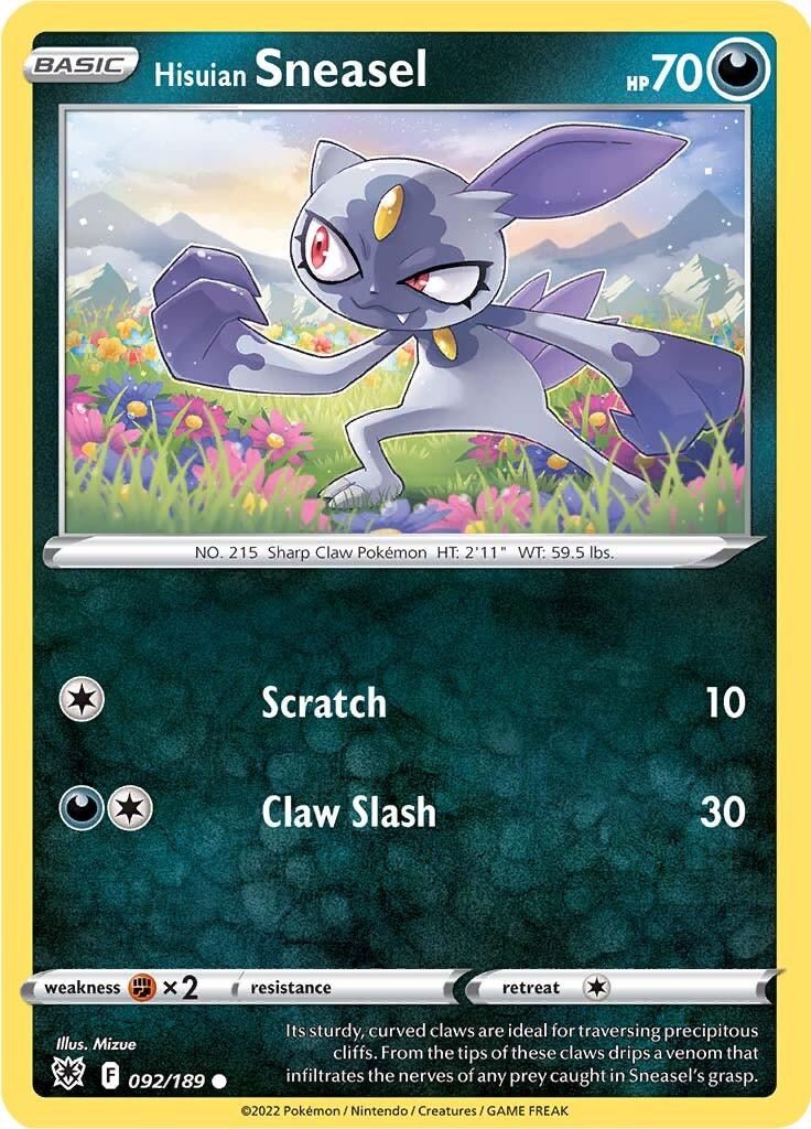 092, Common, Darkness, Fighting [x2], Normal, Reverse Holofoil, Sword & Shield: Astral Radiance Hisuian Sneasel (092/189) [Sword & Shield: Astral Radiance] - Trading Card World
