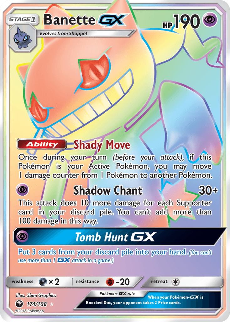 174, Darkness[×2], Fighting[-20], Holofoil, Psychic, Secret Rare, Sun & Moon: Celestial Storm Banette GX (174/168) [Sun & Moon: Celestial Storm] - Trading Card World