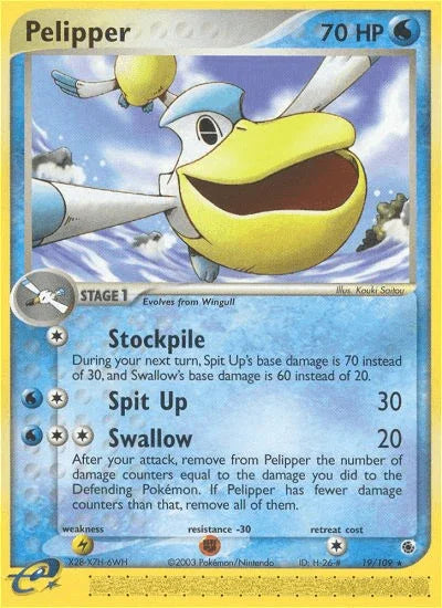 19, EX: Ruby & Sapphire, Fighting[-30], Lightning[×2], Normal, Rare, Reverse Holofoil, Water Pelipper (19/109) [EX: Ruby & Sapphire] - Trading Card World