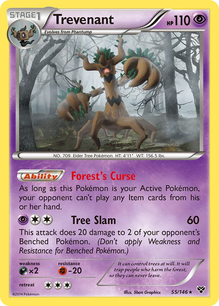 55, Darkness[×2], Fighting[-20], Holo Rare, Holofoil, Psychic, Reverse Holofoil, XY: Base Set Trevenant (55/146) [XY: Base Set] - Trading Card World