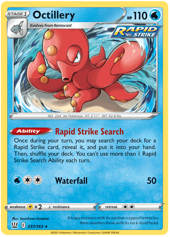 037, Holo Rare, Holofoil, Lightning[×2], Reverse Holofoil, Sword & Shield: Battle Styles, Water Octillery (037/163) [Sword & Shield: Battle Styles] - Trading Card World