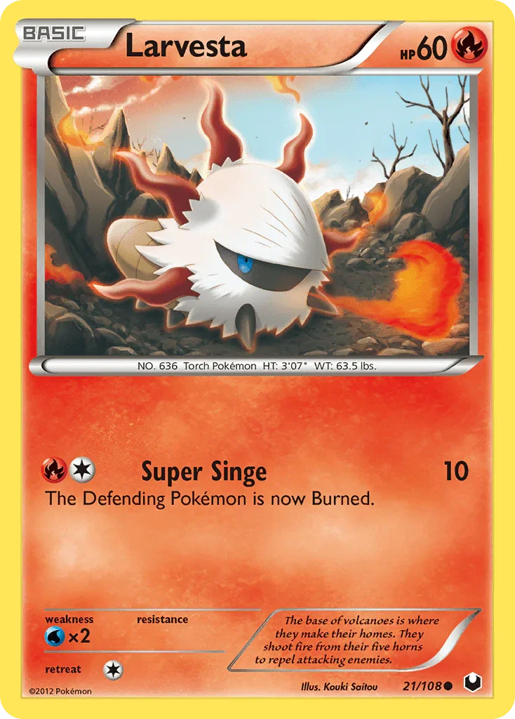 21, Black & White: Dark Explorers, Common, Fire, Normal, Reverse Holofoil, Water[×2] Larvesta (21/108) [Black & White: Dark Explorers] - Trading Card World