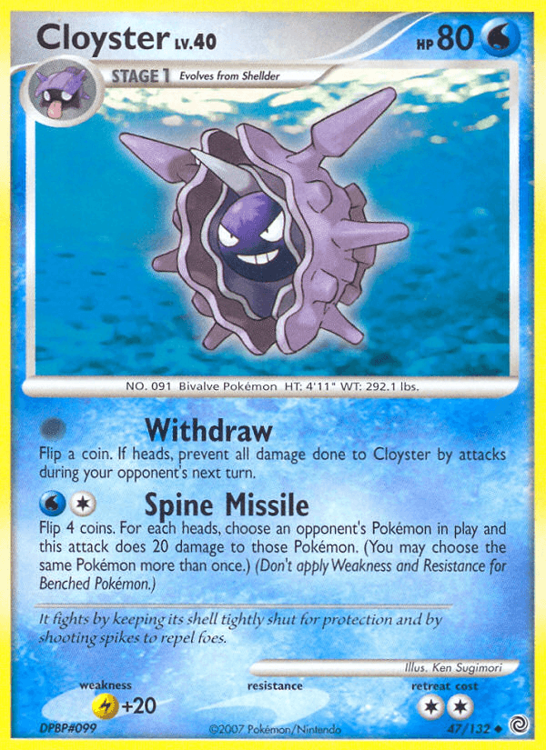 47, Diamond & Pearl: Secret Wonders, Lightning[+20], Normal, Reverse Holofoil, Uncommon, Water Cloyster (47/132) [Diamond & Pearl: Secret Wonders] - Trading Card World