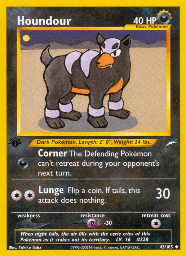 1st Edition Normal, 43, Darkness, Neo Destiny 1st Edition, Psychic[-30], Uncommon Houndour (43/105) [Neo Destiny 1st Edition] - Trading Card World