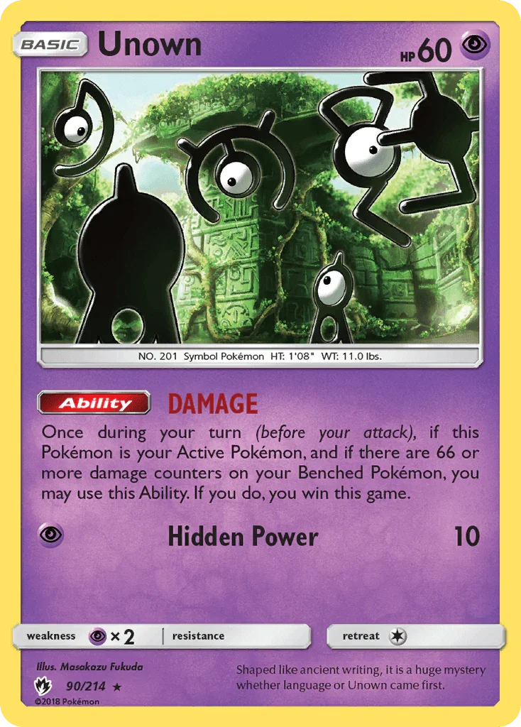 90, Normal, Psychic, Psychic[×2], Rare, Reverse Holofoil, Sun & Moon: Lost Thunder Unown (90/214) [Sun & Moon: Lost Thunder] - Trading Card World