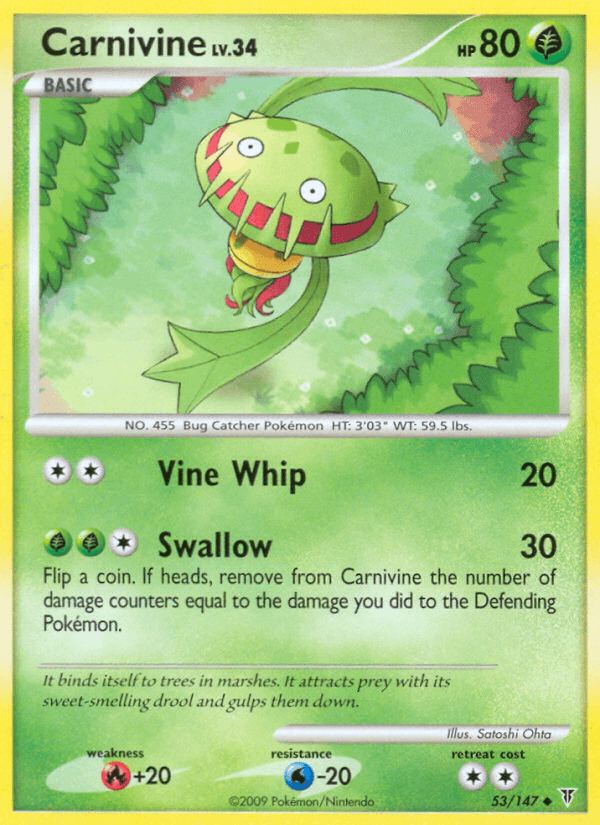 53, Fire[+20], Grass, Normal, Platinum: Supreme Victors, Reverse Holofoil, Uncommon, Water[-20] Carnivine (53/147) [Platinum: Supreme Victors] - Trading Card World