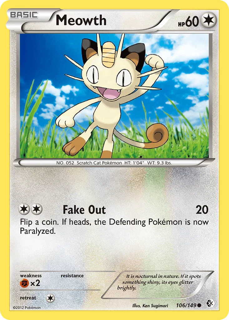 106, Black & White: Boundaries Crossed, Colorless, Common, Fighting[×2], Normal, Reverse Holofoil Meowth (106/149) [Black & White: Boundaries Crossed] - Trading Card World