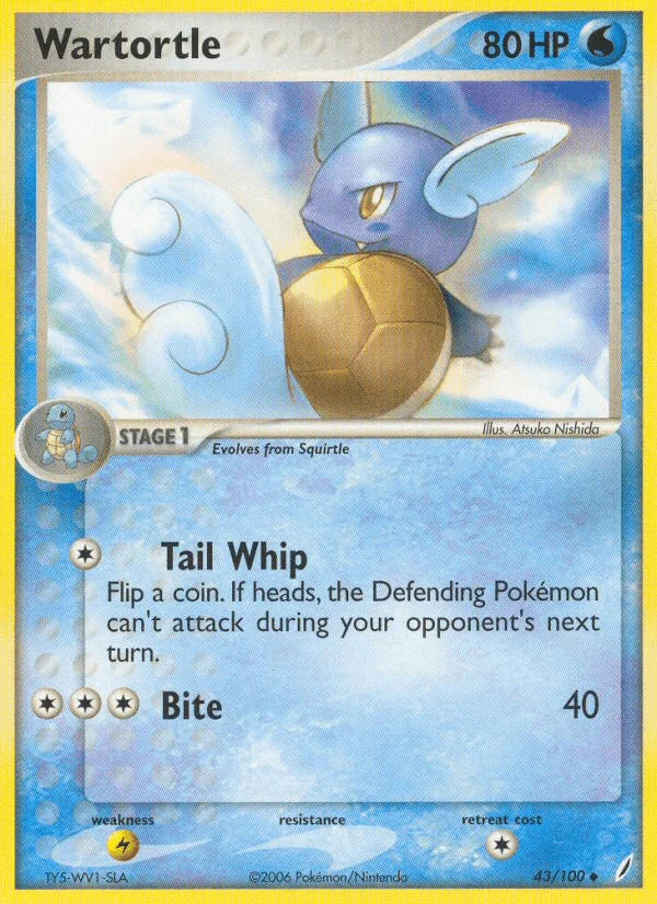 43, EX: Crystal Guardians, Lightning[×2], Normal, Uncommon, Water Wartortle (43/100) [EX: Crystal Guardians] - Trading Card World