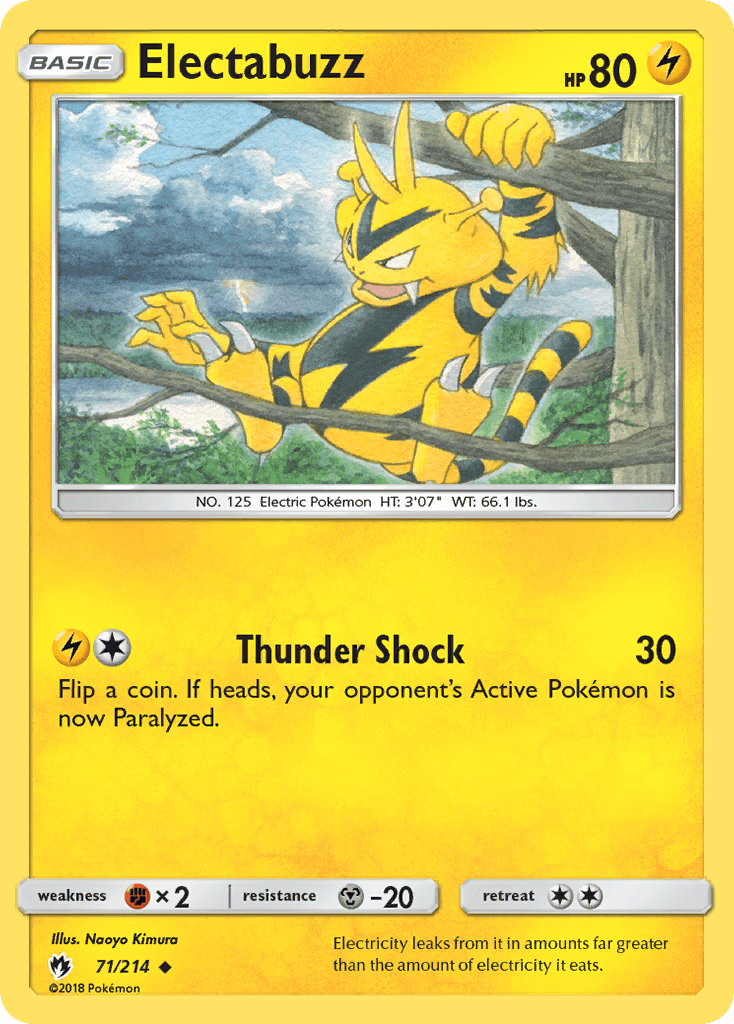 71, Fighting[×2], Lightning, Metal[-20], Normal, Reverse Holofoil, Sun & Moon: Lost Thunder, Uncommon Electabuzz (71/214) [Sun & Moon: Lost Thunder] - Trading Card World