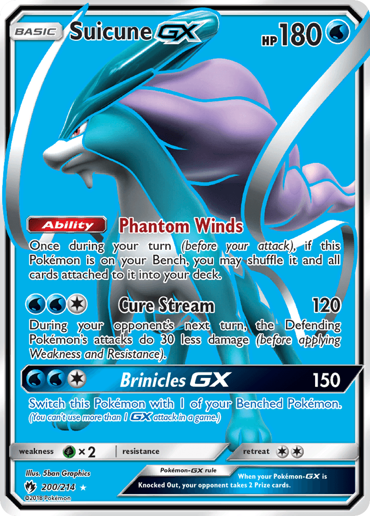 200, Grass[×2], Holofoil, Sun & Moon: Lost Thunder, Ultra Rare, Water Suicune GX (200/214) [Sun & Moon: Lost Thunder] - Trading Card World