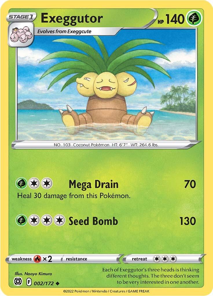 002, Fire [x2], Grass, Normal, Reverse Holofoil, Sword & Shield: Brilliant Stars, Uncommon Exeggutor (002/172) [Sword & Shield: Brilliant Stars] - Trading Card World