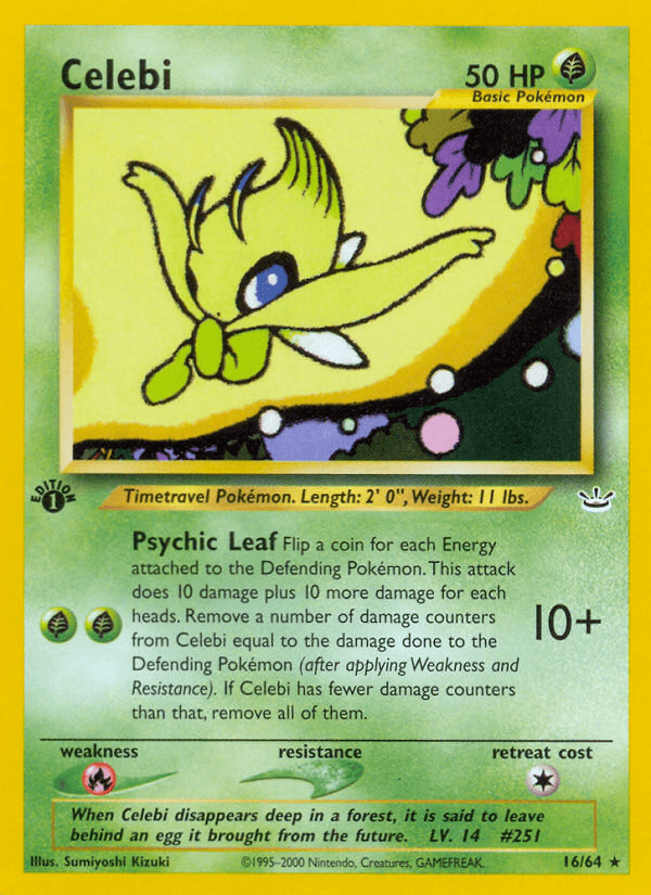 16, 1st Edition Normal, Fire[×2], Grass, Neo Revelation 1st Edition, Rare Celebi (16/64) [Neo Revelation 1st Edition] - Trading Card World