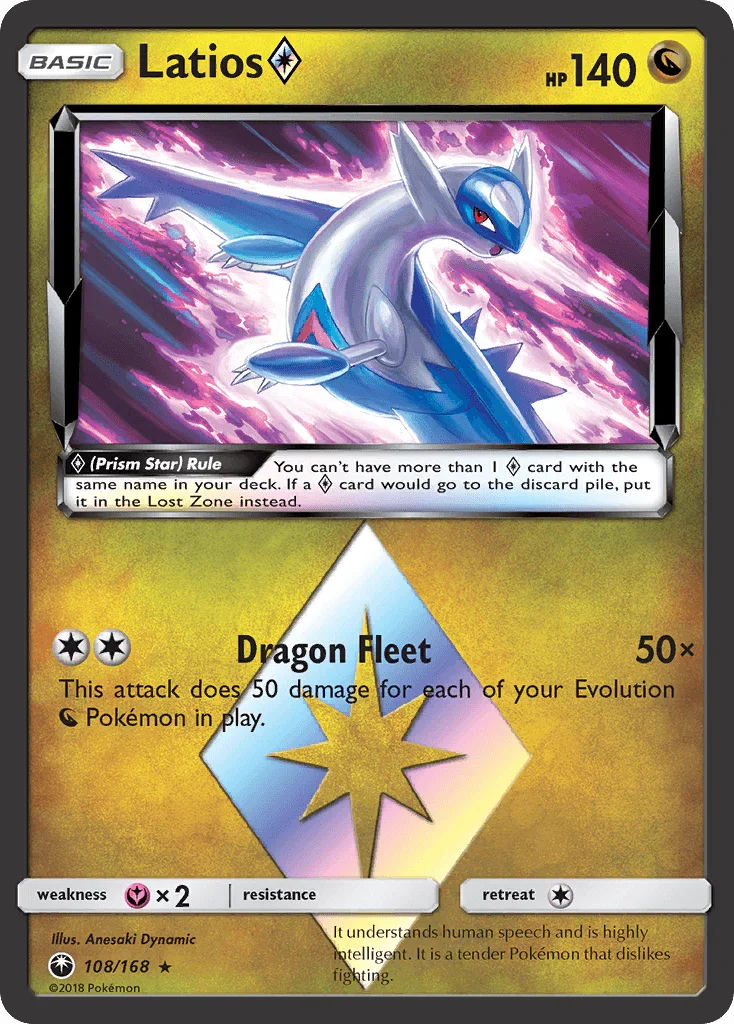 108, Dragon, Fairy[×2], Holo Rare, Holofoil, Sun & Moon: Celestial Storm Latios (108/168) (Prism Star) [Sun & Moon: Celestial Storm] - Trading Card World