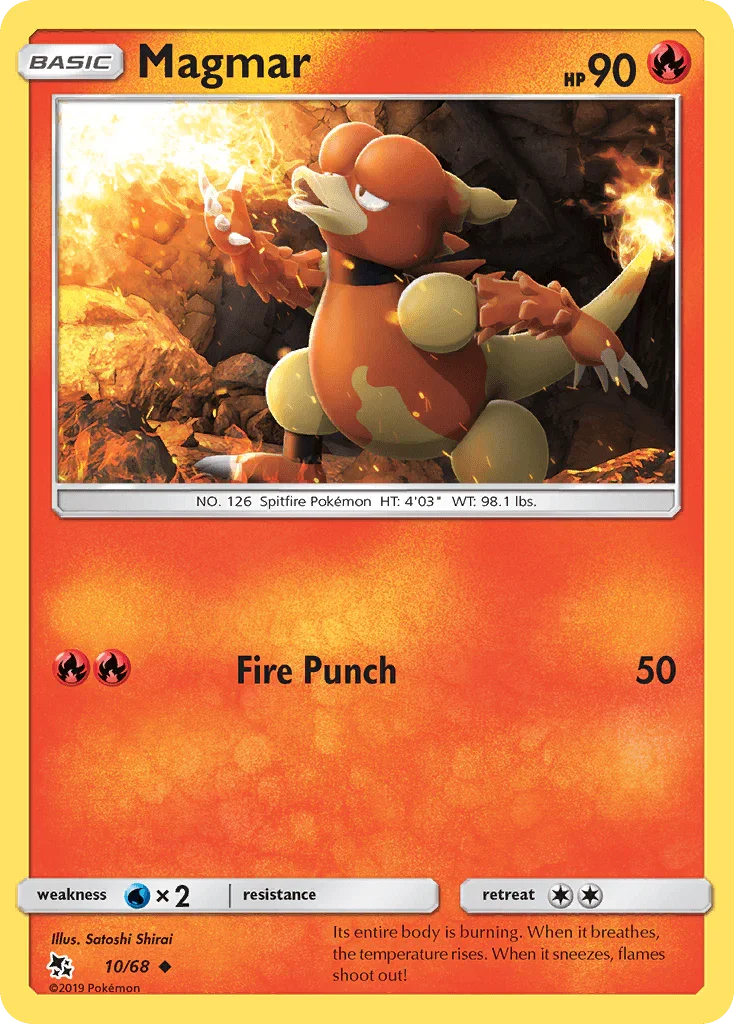 10, Fire, Normal, Reverse Holofoil, Sun & Moon: Hidden Fates, Uncommon, Water[×2] Magmar (10/68) [Sun & Moon: Hidden Fates] - Trading Card World