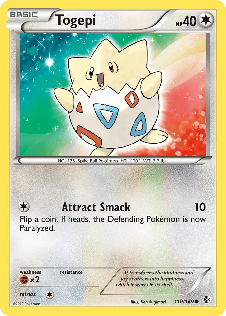 110, Black & White: Boundaries Crossed, Colorless, Common, Fighting[×2], Normal, Reverse Holofoil Togepi (110/149) [Black & White: Boundaries Crossed] - Trading Card World
