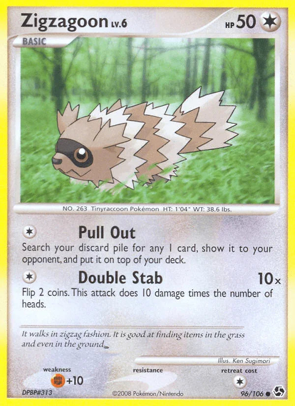 96, Colorless, Common, Diamond & Pearl: Great Encounters, Fighting[+10], Normal, Reverse Holofoil Zigzagoon (96/106) [Diamond & Pearl: Great Encounters] - Trading Card World