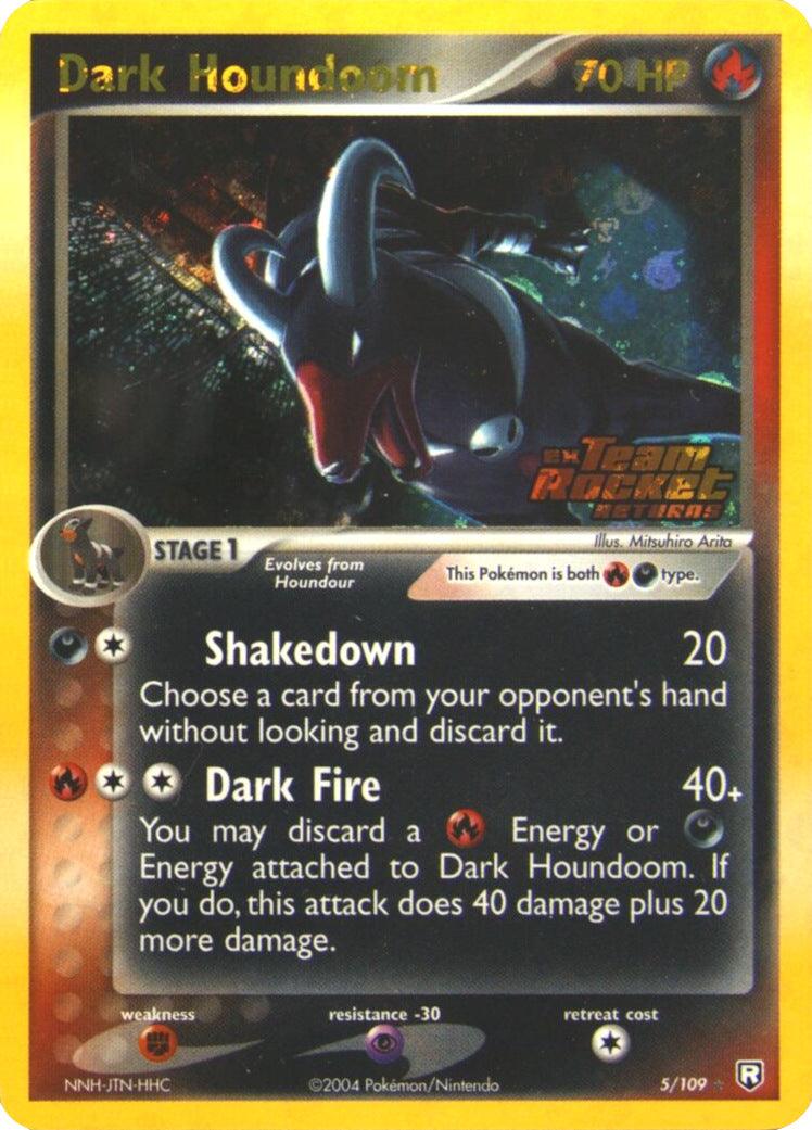 Darkness, EX: Team Rocket Returns, Fighting[×2], Fire, Holo Rare, Psychic[-30], Reverse Holofoil Dark Houndoom (5/109) (Stamped) [EX: Team Rocket Returns] - Trading Card World