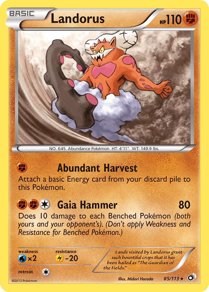 85, Black & White: Legendary Treasures, Fighting, Holo Rare, Holofoil, Lightning[-20], Reverse Holofoil, Water[×2] Landorus (85/113) [Black & White: Legendary Treasures] - Trading Card World