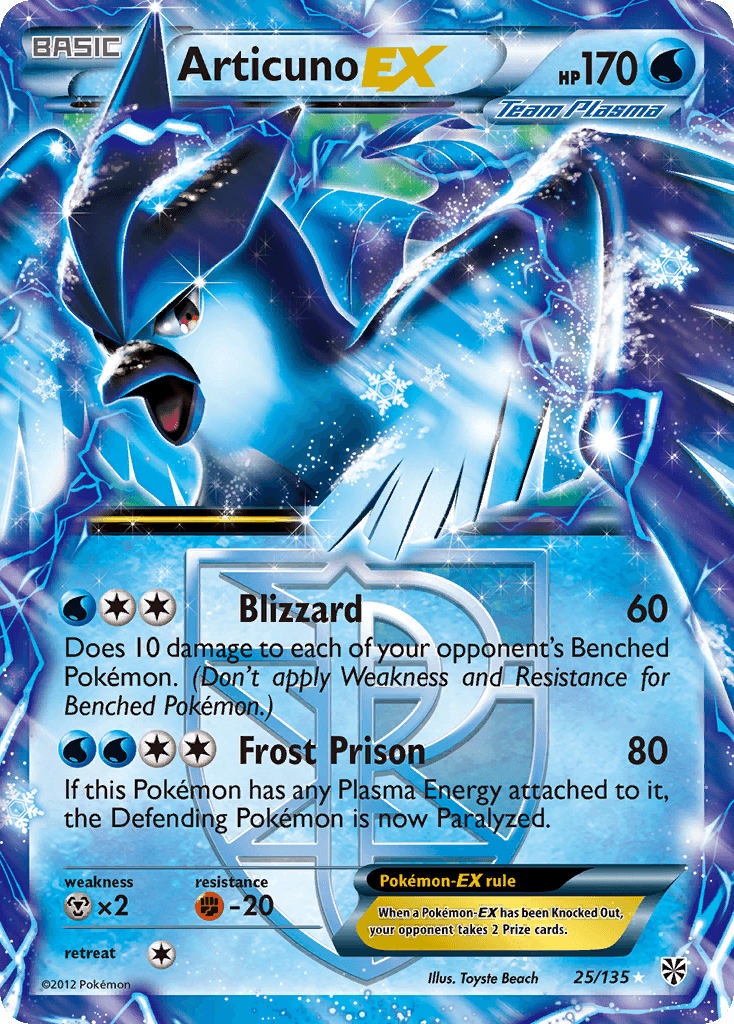 25, Black & White: Plasma Storm, Fighting[-20], Holofoil, Metal[×2], Ultra Rare, Water Articuno EX (25/135) [Black & White: Plasma Storm] - Trading Card World