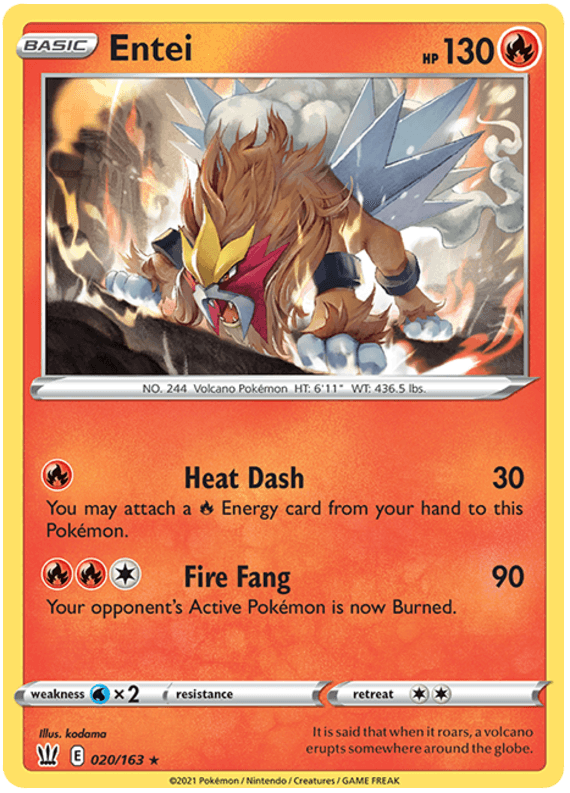 020, Fire, Holo Rare, Holofoil, Reverse Holofoil, Sword & Shield: Battle Styles, Water[×2] Entei (020/163) [Sword & Shield: Battle Styles] - Trading Card World