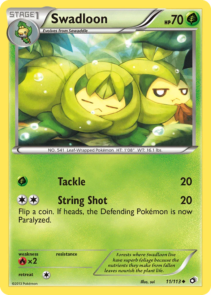11, Black & White: Legendary Treasures, Fire[×2], Grass, Normal, Reverse Holofoil, Uncommon Swadloon (11/113) [Black & White: Legendary Treasures] - Trading Card World