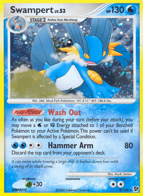Diamond & Pearl: Great Encounters, Grass[+30], Holo Rare, Holofoil, Reverse Holofoil, Water Swampert (9/106) [Diamond & Pearl: Great Encounters] - Trading Card World