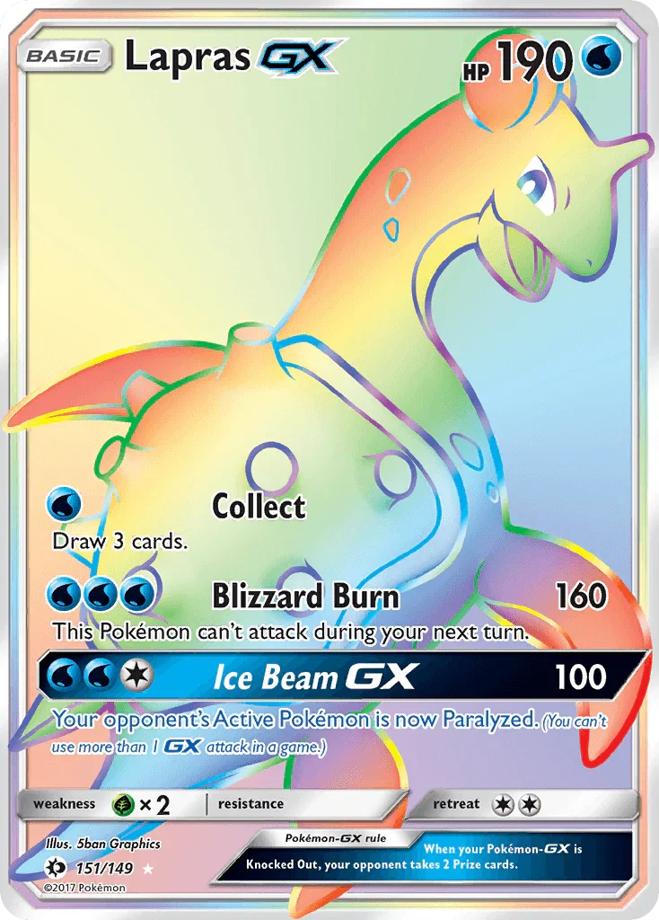 151, Grass[×2], Holofoil, Secret Rare, Sun & Moon: Base Set, Water Lapras GX (151/149) [Sun & Moon: Base Set] - Trading Card World